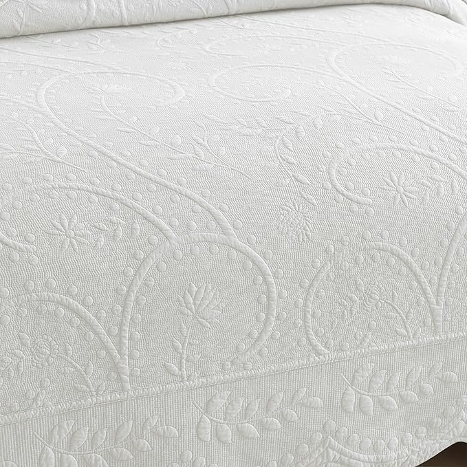 MarCielo 3-Piece 100% Cotton Oversized Bedspread Lightweight Quilt Coverlet Embroidery Farmhouse Bedding Set (TX Bright White, Oversized Queen (100"x106"))