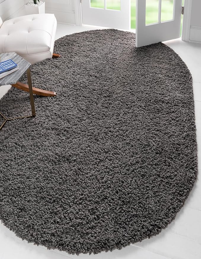 Unique Loom Solid Shag Collection Area Rug (4' 1" x 6' 1" Oval, Graphite Gray)