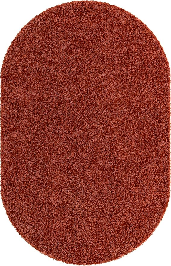 Unique Loom Solid Shag Collection Area Rug (5' 1" x 8' Oval, Terracotta)