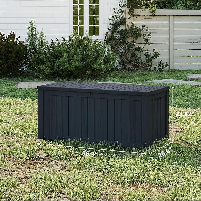 150 Gallon Resin Deck Box, Waterproof Outdoor Storage Box, Lockable for Patio Furniture, Garden Tools, Pool Accessories, UV-Resistant for All Weather Use, Black