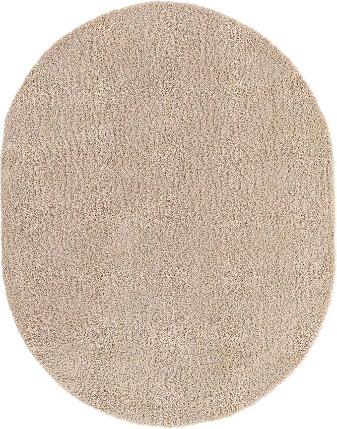 Unique Loom Solid Shag Collection Area Rug (8' x 10' Oval, Taupe)