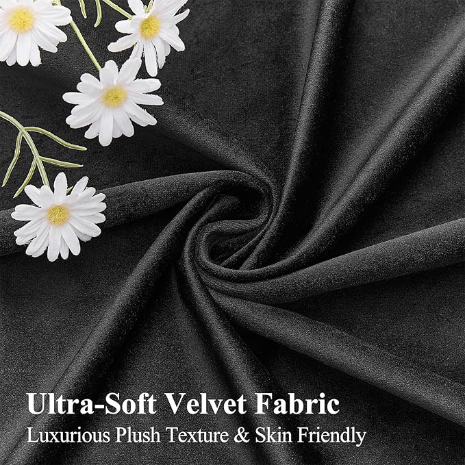 Black Velvet Blackout Curtains Extra Long Room Darkening Drapes Super Soft Elegant Thermal Insulated Soundproof Window Curtains for Bedroom Living Room, Back Tab Rod Pocket, W52 x L102, 2 Panels