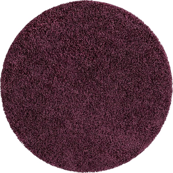 Unique Loom Solid Shag Collection Area Rug (7' 1" Round, Eggplant Purple)