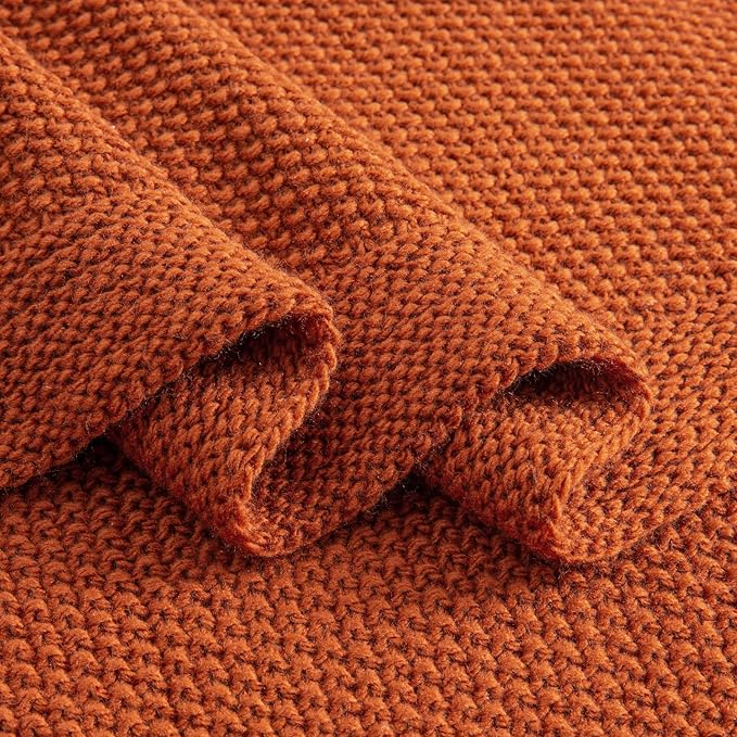CozeCube Orange Throw Blanket for Couch, Soft Cozy Cable Knit Throw for Bed Sofa Living Room, Lightweight Warm Decorative Farmhouse Christmas Blanket, 50"x60", Burnt Orange