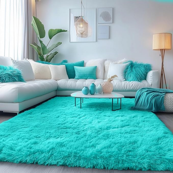 PAGISOFE Soft Fluffy Teal Area Rugs for Bedroom Kids Room Living Room Rug Shag Furry Carpet for Boys Girls Room Modern Plush Decorative Nursery Rugs Solid Accent Floor Rugs Dorm 4' x 6', Blue