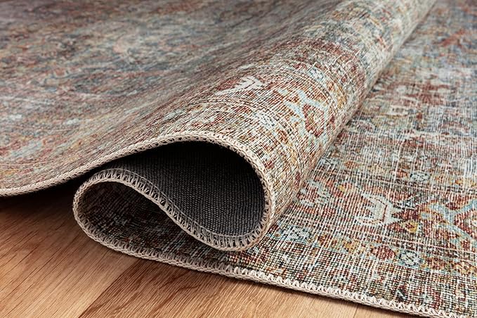 Loloi Chris Loves Julia Jules Collection JUL-05 Lagoon/Brick 5'-0'' x 7'-6'', .13" Pile Height, Area Rug