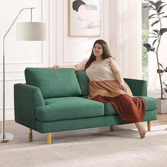 Loveseat Sofa 56", Small Couches for Small Spaces Love Seat with 2-Seat Upholstered Cushion, Mid Century Modern Sofa Couches for Living Room, Deep Couch for Bedroom, Apartment, Green