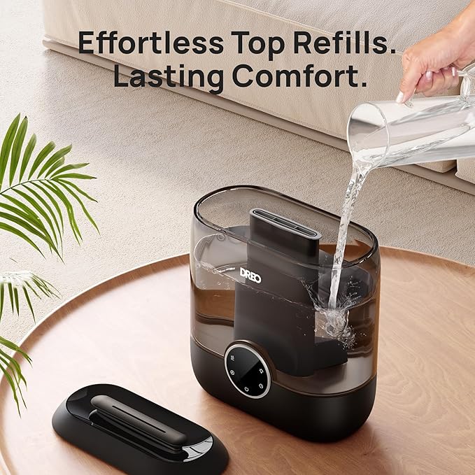 Dreo Smart Humidifiers for Bedroom, 6L Top Fill Supersized Cool Mist Humidifier for Large Room, 60 Hour Runtime, Quiet Ultrasonic Humidifier for Plants, Baby, Indoor, Home, Night Light, Black
