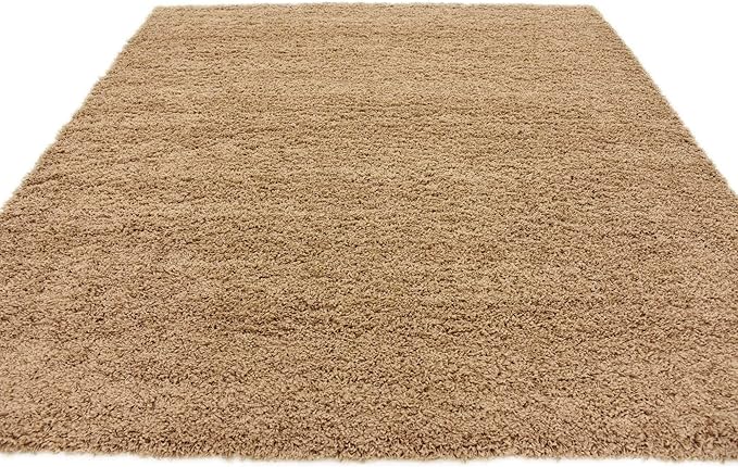 Unique Loom Solid Shag Collection Area Rug (7' 10" Square, Sandy Brown)