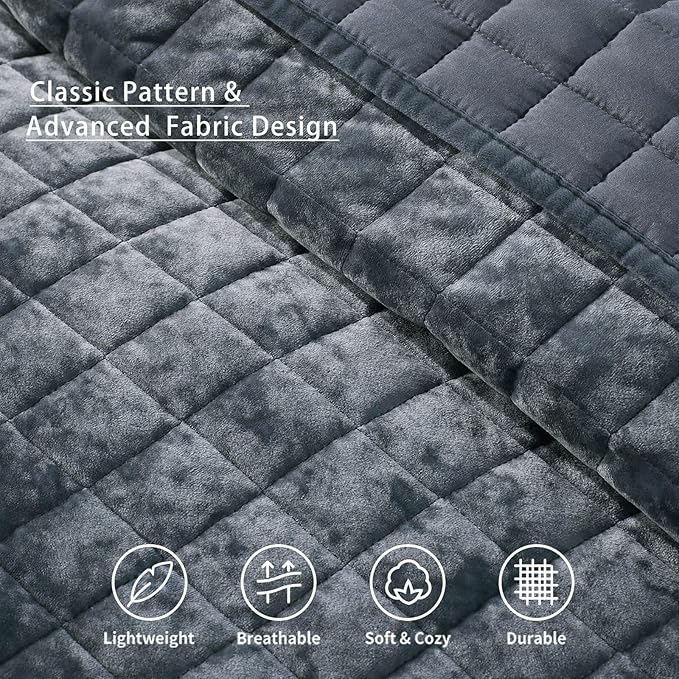 LEAONME Velvet Quilt Full/Queen Size-90''x98'', Lightweight Navy Blue Velvet Comforter Set with 2 Pillow Shams, Soft Bedspread Coverlet Quilted Bedding Set for All Season