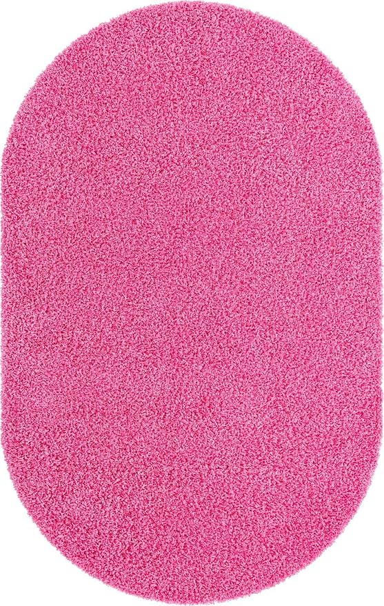 Unique Loom Solid Shag Collection Area Rug (5' 1" x 8' Oval, Taffy Pink)