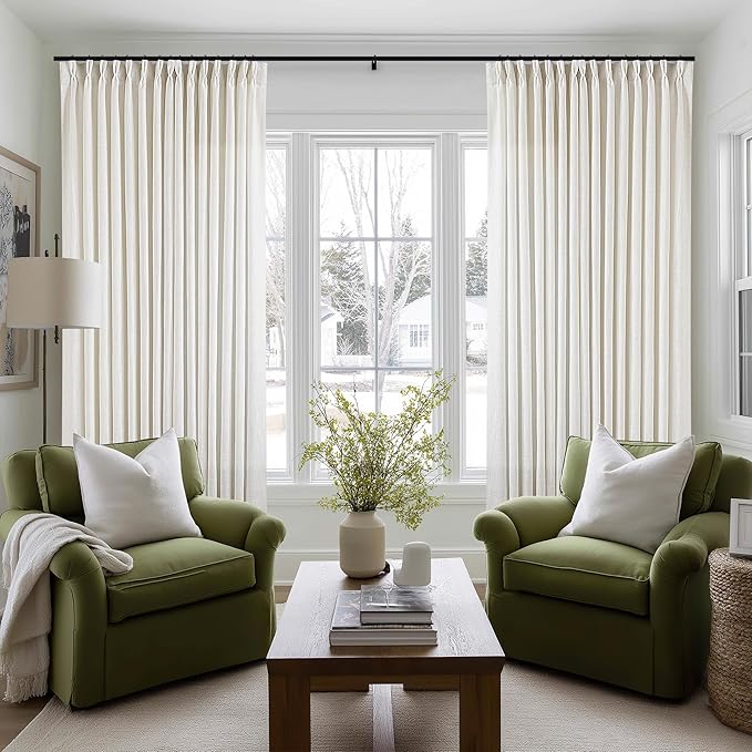 Extra Wide Linen Pinch Pleated Curtains 84 Inches Long 100 Inch Wide Patio Sliding Door Curtains Light Filtering Semi Sheer Pinch Pleat Drapes Cream Ivory Boho 100 x 84 Drapes for Living Dining Room