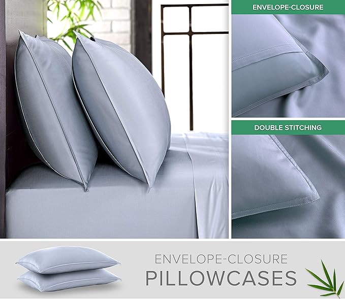 Pure Bamboo Full Sheets, Genuine 100% Organic Viscose Derived from Bamboo Bed Sheet Set, Luxuriously Soft & Cooling, Double Stitching, 2 Year Quality Promise (Full, Sterling Blue)
