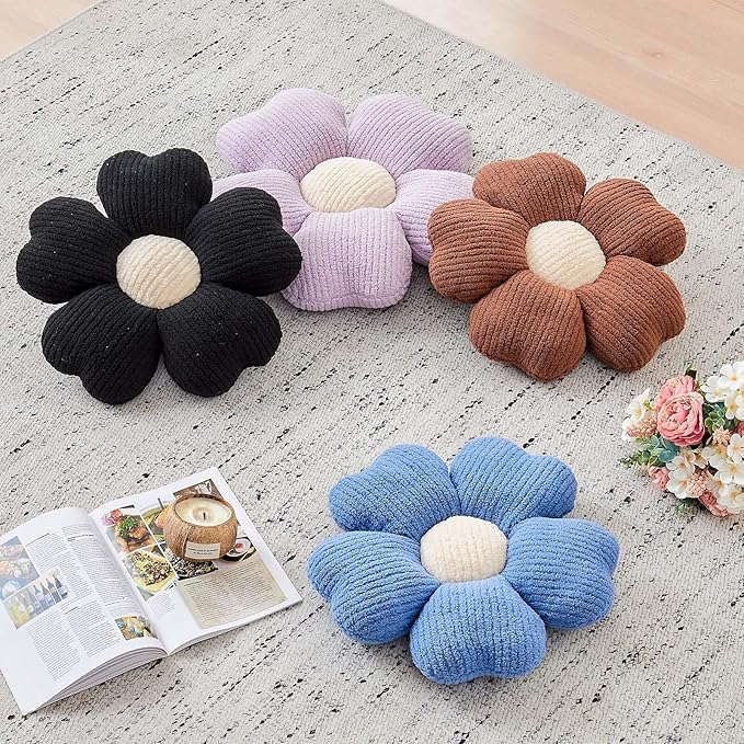 Kcvvcr Flower Throw Pillow, Cute Flower Shaped Pillow Decorative Throw Pillow for Bed Couch, Soft Daisy Pillows Floor Seating Cushion Cushions (19.6 Inch Blue)