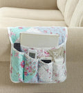 Brilliant Sunshine Blue and Green Rose Patchwork Couch Armrest 5 Pockets Organizer, Slip Resistant Armchair Caddy, Washable Remote Controls Holder, Storage for Magazine, Tablet, Phone, Blue Green