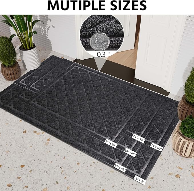 Front Door Mat Indoor Outdoor Entrance, 24" x 60" All-Season Heavy Duty Waterproof Doormat, Non-Slip Absorbent Entryway Mat, Easy to Clean, Low Profile Commercial Floor Mat for Indoor Outdoor