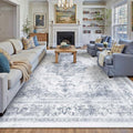 Washable Rug 9x12 Area Rug for Living Room Blue Vintage Boho Medallion Large Distressed Retro Carpet Non Slip Indoor Low Pile Small Soft Bedroom Dining Room Home Office