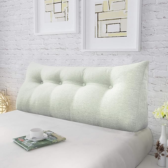homecozy Wedge Headboard Pillow Dorm Room Reading Pillow Back Support for Sitting Up in Bed Bolster Lumbar Cushion Body Positioning Bedrest Cotton Linen 54in Grey-Beige Full