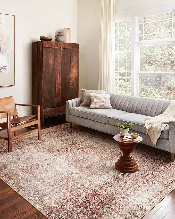 Loloi Layla Collection LAY-11 Cinnamon/Sage 2'-6" x 9'-6" .13" Thick Runner Rug, Soft, Durable, Vintage Inspired, Distressed, Low Pile, Non-Shedding, Easy Clean, Printed, Living Room Rug