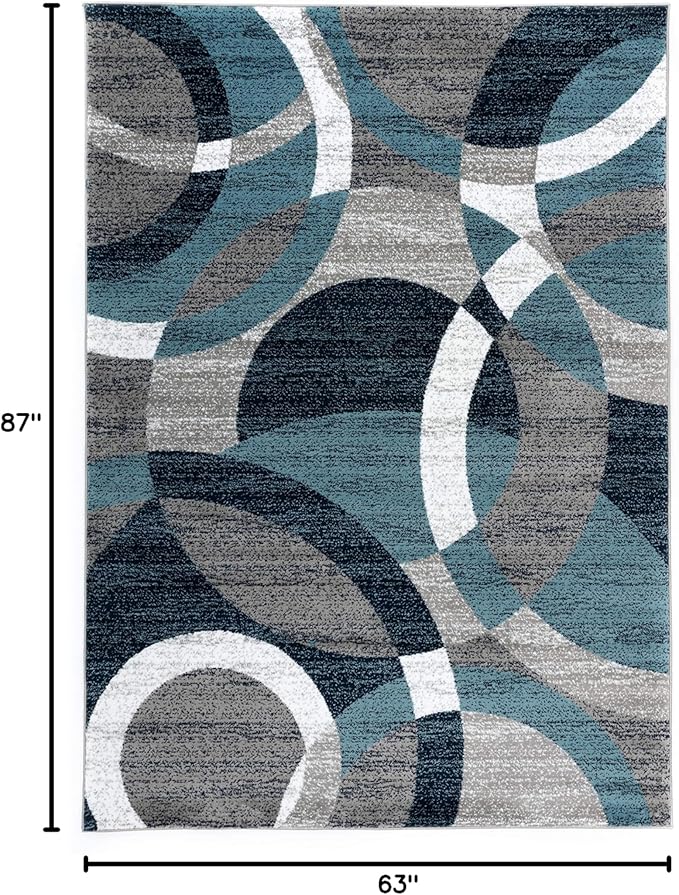 Rugshop Blue Modern Geometric Indoor Area Rug, Overlapping Circle Pattern, Fade Resistant, Non-Shedding, for Living Room, Bedroom and Home Office, 5'3" x 7'3"
