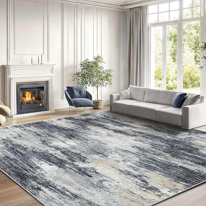 AMADA HOMEFURNISHING 9x12 Area Rugs for Living Room, Modern Large Area Rugs with Non-Slip Backing & Low Pile, Neutral Soft Washable Rug for Nursery, Bedroom, Dinning Room, Playroom, Light Grey