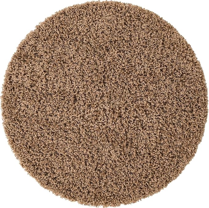 Unique Loom Solid Shag Collection Area Rug (3' 3" Round, Sandy Brown)