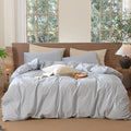 MooMee Striped Duvet Cover Set 100% Washed Cotton Linen Like Textured Breathable Durable Soft Comfy (Cornflower Blue White Wide Stripes, Oversized Queen 98"x98")