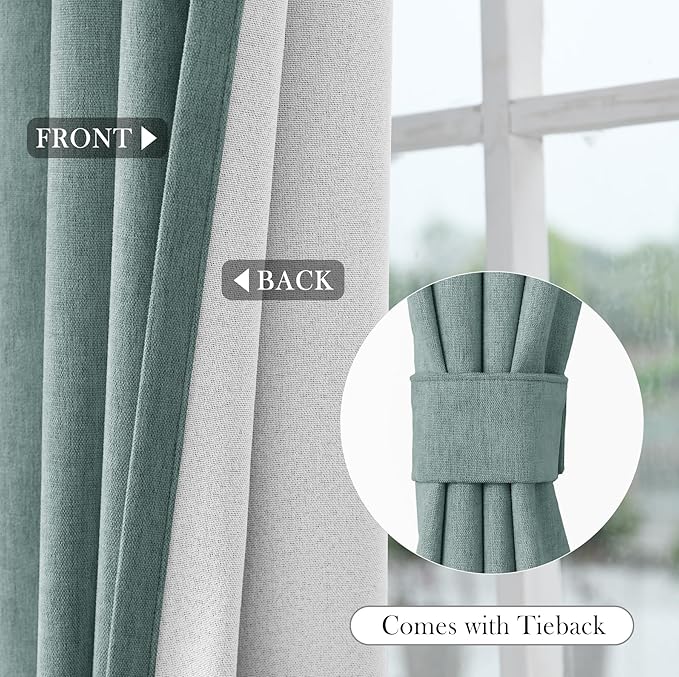 Macochico 52" Wx108 L 100% Blackout Curtains Extra Long Thermal Insulated Chenille Curtains for Living Room Bedroom Auditorium Home Theater Teal Grommet Curtains with Tieback Classic 1 Panel