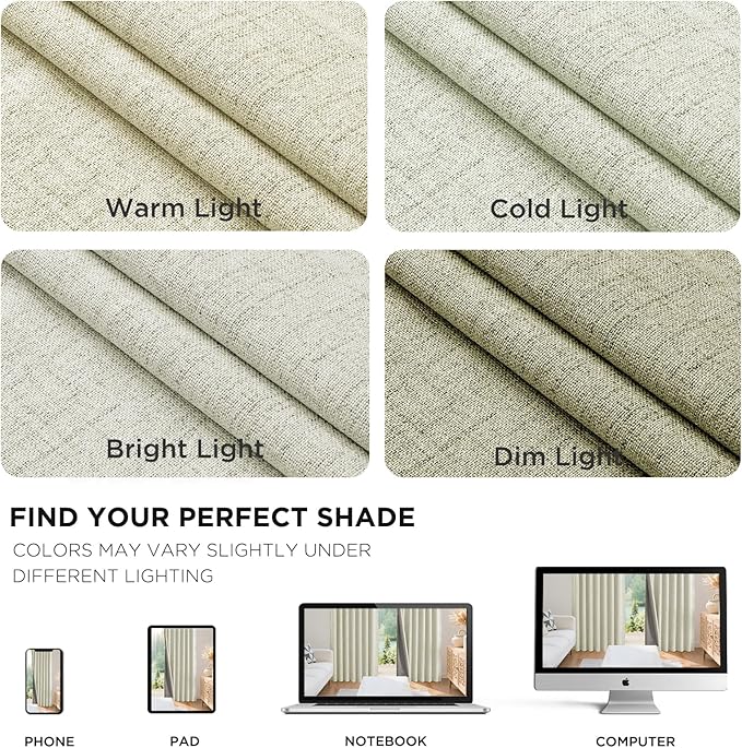 Joydeco Blackout Curtains for Bedroom - 100% Light Blocking 2 Panels Light Beige Drapes 37"W x 108"L, Thermal Insulated Room Darkening Curtains, Linen Textured for Living Room, Rod Pocket & Back Tabs