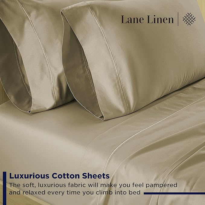 LANE LINEN King Size Bed Sheet Set – 600 Thread Count Long-Staple 100% Cotton Sheet Set King Size, Hotel Premium Soft Silky Sateen Finish, Durable Bedding Set, Elasticised 15" Deep Pocket – Linen