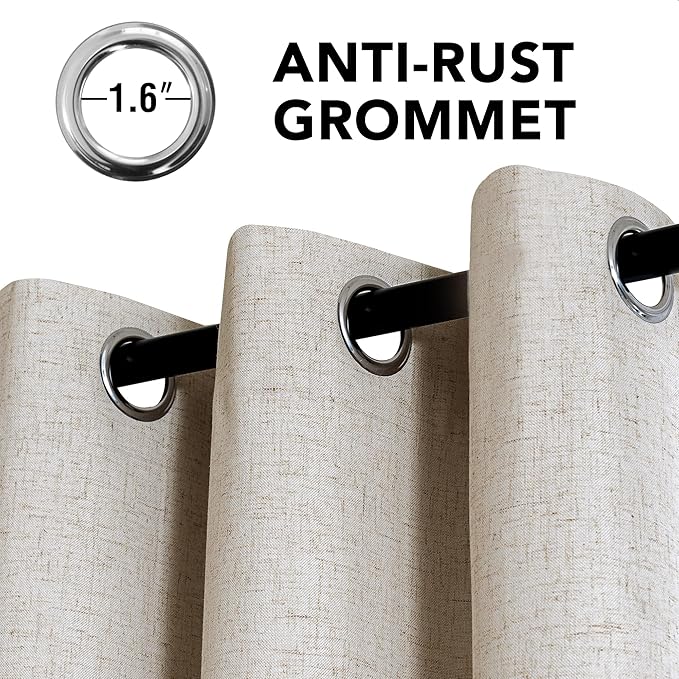 H.VERSAILTEX Linen Curtains 100% Blackout Curtains for Bedroom 45 inch Long Full Light Blocking Nature Linen Blended Window Curtains for Living Room Nickel Grommet (2 Panels, Heathered Linen)