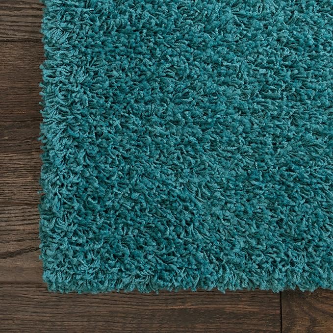 Unique Loom Solid Shag Collection Area Rug (4' 1" x 6' 1" Rectangle, Deep Aqua Blue)