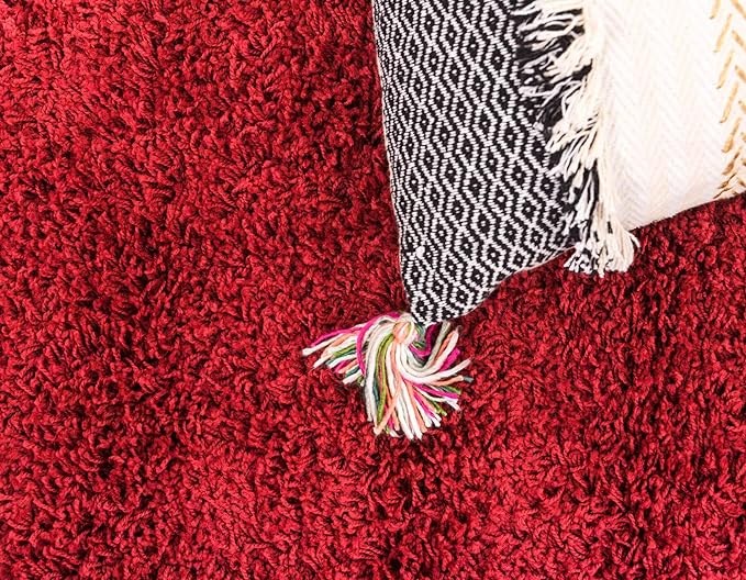 Unique Loom Solid Shag Collection Area Rug (2' 6" x 13' 1" Runner, Cherry Red)