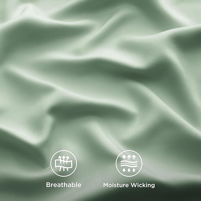 Bedsure Queen Sheet Set, Rayon Derived from Bamboo, Cooling Sheets, Breathable & Soft, Deep Pocket Up to 16 Inches, Hotel Luxury Silky Bedding for Hot Sleepers, Sage Green