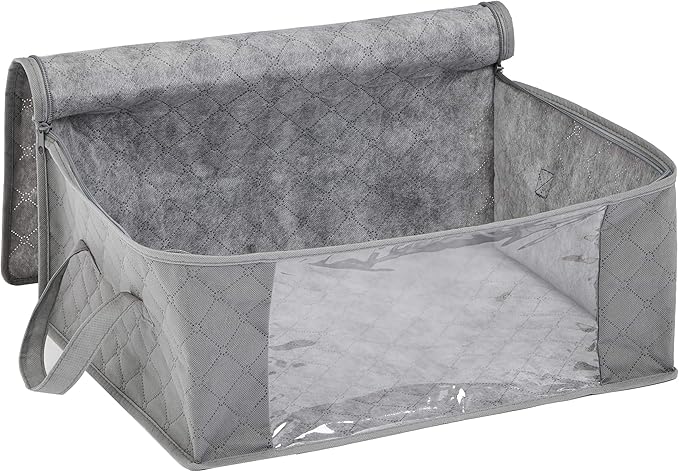 Amazon Basics Foldable Small Zipper Storage Bag Organizer Cubes with Clear Window & Handles, 3-Pack, Gray