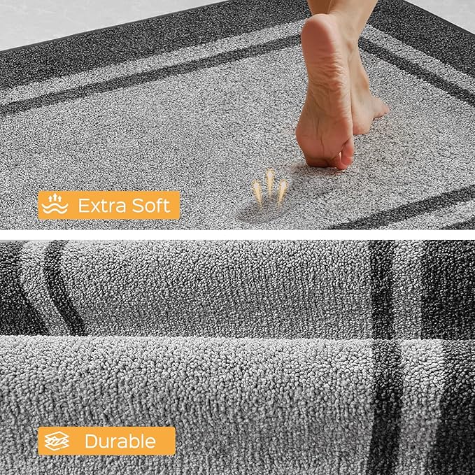 Kitchen Rugs 24" x 36", Non-Slip Machine Washable Kitchen Runner Rugs Floor Mats, Absorbent Comfort Standing Mats for Kitchen, Sink, Laundry and Hallway, Light Grey & Dark Grey