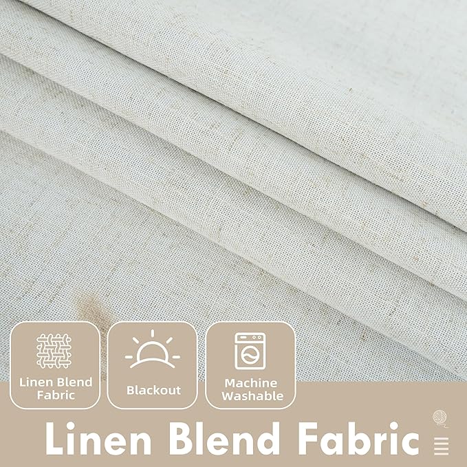 DriftAway Double Layer Linen Blackout Tie Up Curtains Thermal Insulated Fully Lined Balloon Roman Shade Bathroom Window Adjustable Rod Pocket for Small Window 39 Inch by 55 Inch Light Linen