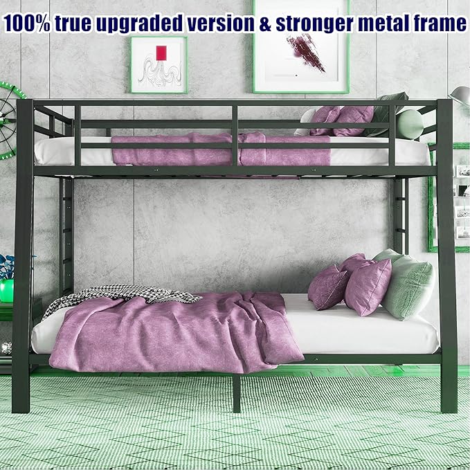 SIGONE Stronger & Safer Heavy Duty Full XL Over Queen Size Bunk Bed for Adults Teens, Thickened More Stable Metal Bunkbed Frame (Greater Weight Capacity) (Full XL Over Queen)