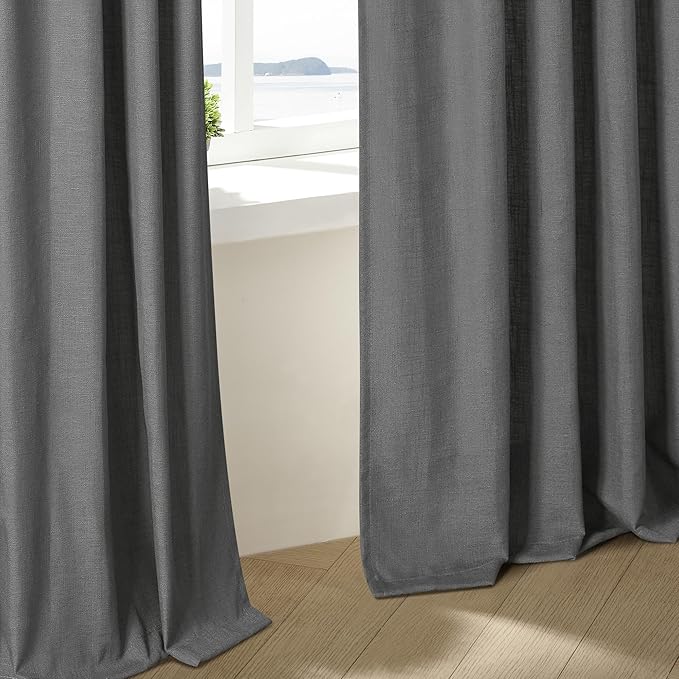Dark Grey 80 Inch Pinch Pleated Linen Curtains 2 Panel Set for Living Room Thick Linen Drapes 80 Inches Long Pinch Pleat Drapes Semi Sheer Curtain for Dining Bedroom Office Charcoal Gray