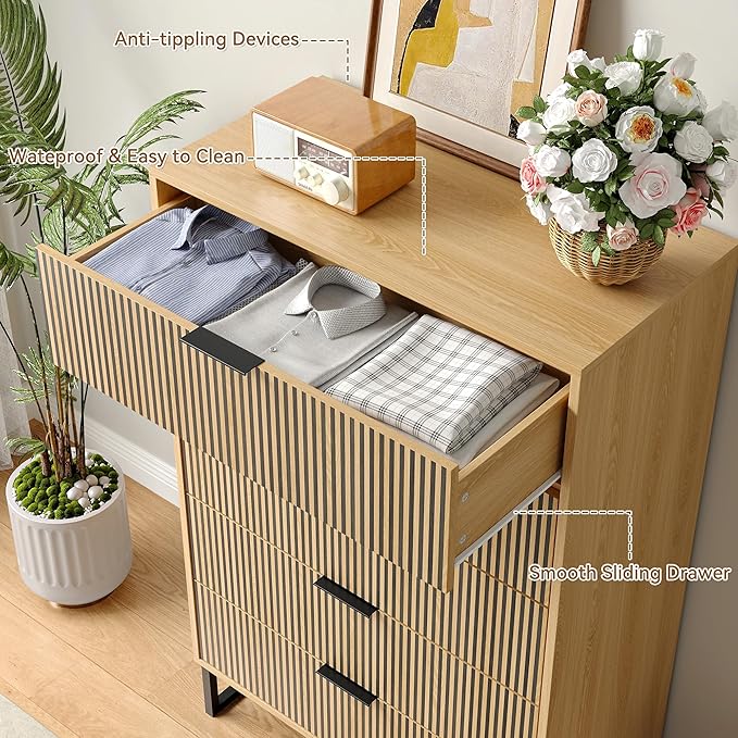 5 Drawers Dresser Set of 2, 49.2’’ Tall Modern Chest of Drawers for Bedroom, Large Closet Dressers with Drawers, Wooden Drawer Dresser for Bedroom, Living Room, Hallway