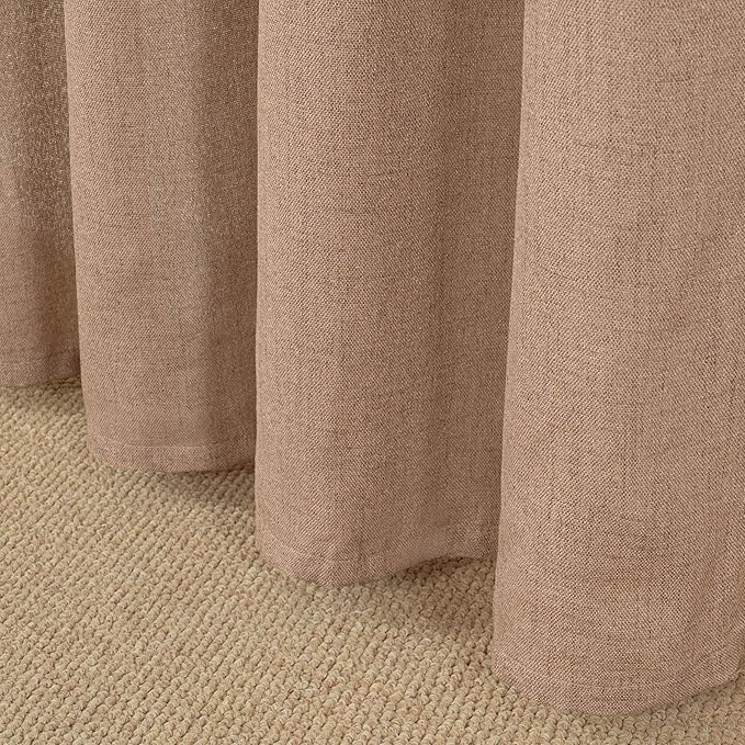 YoungsTex Mocha Brown Linen Curtains 68 Inch Length for Living Room Window, Light Filtering Drapes with Grommet Semi Sheer Rustic for Bedroom, 2 Panels, 52 X 68 Inch