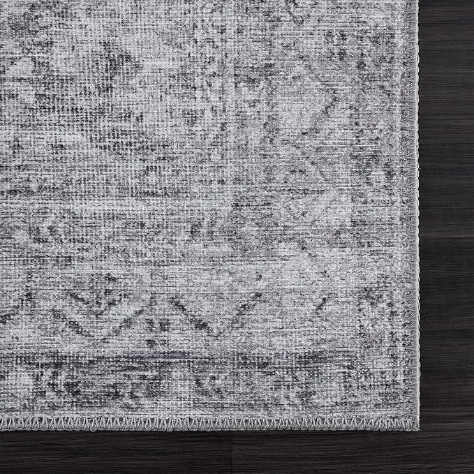 Bloom Rugs Washable 6' x 9' Rug - Ivory/Silver Gray Traditional Area Rug for Living Room, Bedroom, Dining Room, and Kitchen - Exact Size: 6' x 9'