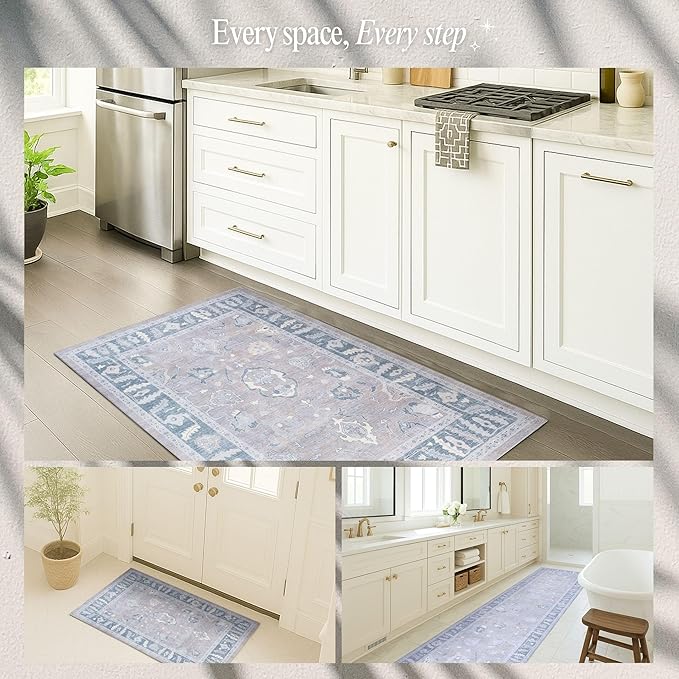 Fame Rugs Gray Modern Oushak Rug 2x3, Vintage Doormat Turkish Colorful Oriental Antique Inspired Washable Small Area Rug, Luxury Living Room Bedroom (389GBB, 2' x 3')
