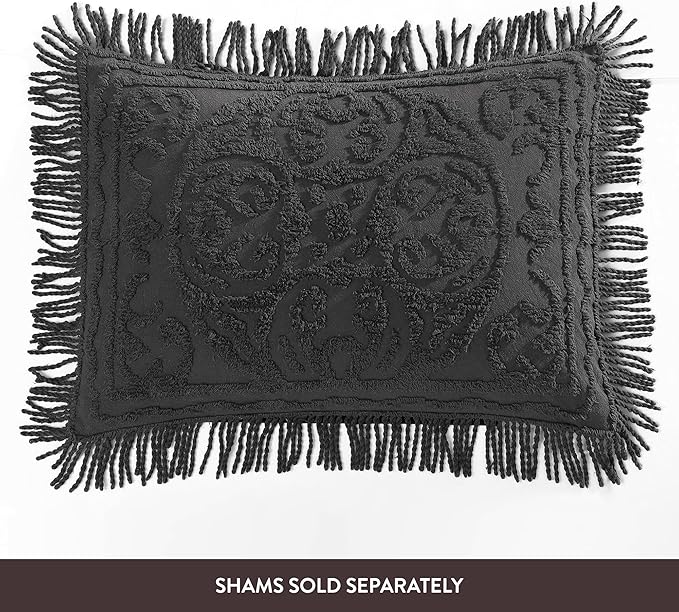 Beatrice Home Fashions Medallion Chenille Bedspread, King, Charcoal