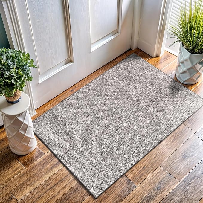 Easy Jute Door Mat, 2x3, Grey, Indoor, Outdoor, Silver, Solid, Rustic Style, Easy-Clean Rug, Woven, Carpet, for Living Room, Bedroom, Dining Room, Hallway, Office, Entryway or Patio, Deck, Porch