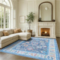 Fame Rugs Blue Modern Oushak Rug 5x7, Washable Vintage Turkish Colorful Oriental Antique Inspired Area Rugs, Luxury Living Room Bedroom (387BNB, 5' x 7')