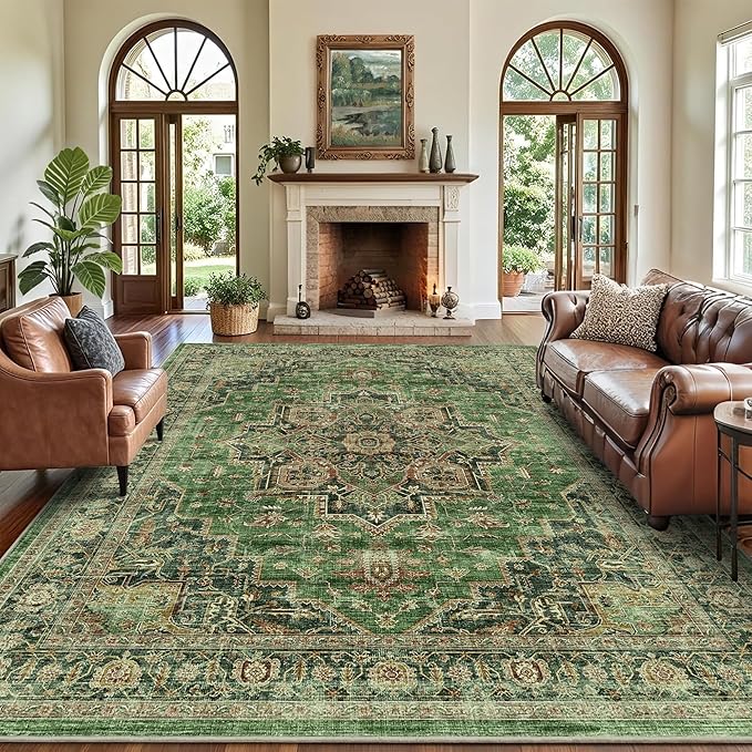 9x12 Large Area Rugs for Living Room Ultra-Soft Washable Rug Vintage Distressed Non-Slip Low Pile Stain Resistant Carpet for Bedroom Dining Room Kitchen Office