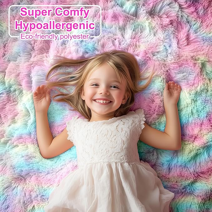 PAGISOFE Machine Washable Rainbow Runner Rugs for Girls Bedroom Hallway Plush Fluffy Rug 2x6 Ft, Soft Carpet for Living Room, Non-Slip Indoor Floor Rugs for Nursery Kids Girls Room Home Decor