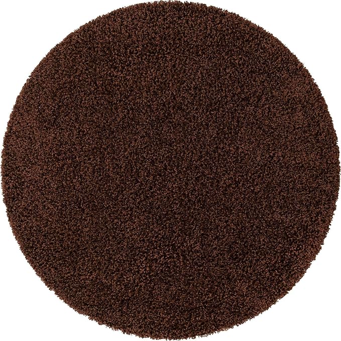Unique Loom Solid Shag Collection Area Rug (5' 3" Round, Chocolate Brown)
