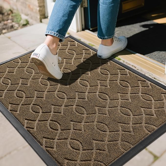 Yimobra Outdoor Mats for Front Door 29.5x17, All-Season Waterproof Doormat Outdoor Entrance, Heavy Duty Non-Slip Outside Door Mat for Garage Patio Proch Entryway Indoor, Brown